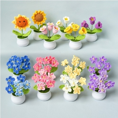 Un buon prezzo. Finitura tessuta a mano giglio della valle in vaso decorazione domestica a maglia fiore artificiale lana a spillo mazzo fiori artificiali regalo in linea