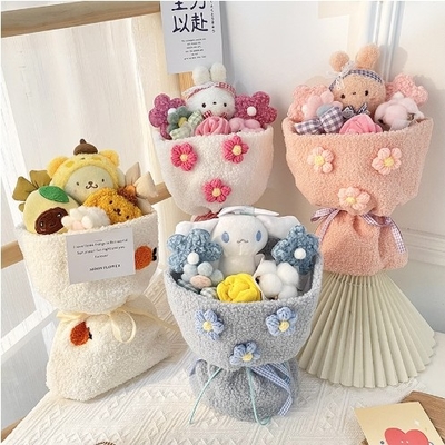Un buon prezzo. 30x48cm Lana Squisito Cartone animato Kuromi Plum Doll Bouquet Piccolo Stile profumato Qixi Giornata dell'insegnante Piccola bambola regalo borsa da mano Set in linea
