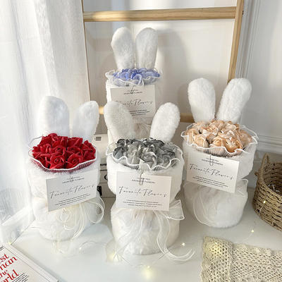 Un buon prezzo. Orecchie di coniglio rosa di peluche Bouquet a mano 20x35cm Dimensioni Opzioni di colori multipli per San Valentino cinese e il giorno del maestro in linea