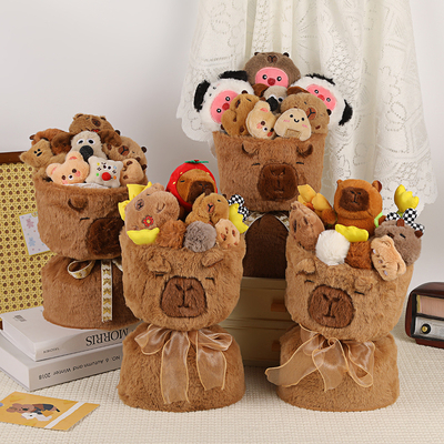 Un buon prezzo. Capybara pupa bouquet felicità regalo natalizio di peluche carino giocattolo abbraccio secchio di decorazione disposizione in linea