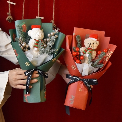 comprare Bouquets di fiori di Natale Fabbricazione a mano di fiori artificiali a maglia Bambole d'orso di Natale Bouquets di fiori Buongiorno di Natale Regali di Natale Bouquets di fiori di Babbo Natale fabbricazione online