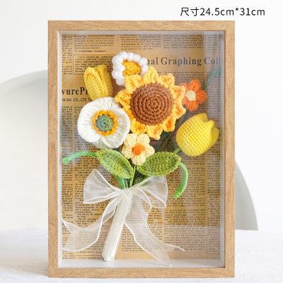 comprare Crochet fatto a mano girasole eterna cornice floreale Decorazione appesa regalo per il giorno dell'insegnante 22x17.5x4.5cm pila a maglia online manufacture