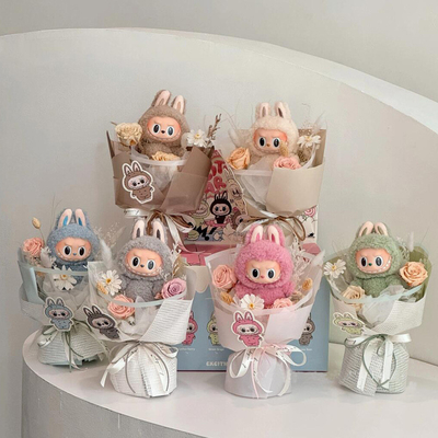 comprare Carino Finito Labubu Bambola Plush Bouquet Labubu Bambola Plush Con Fiori Veri Regalo Di Complimenti Boutique Wholesale online manufacture