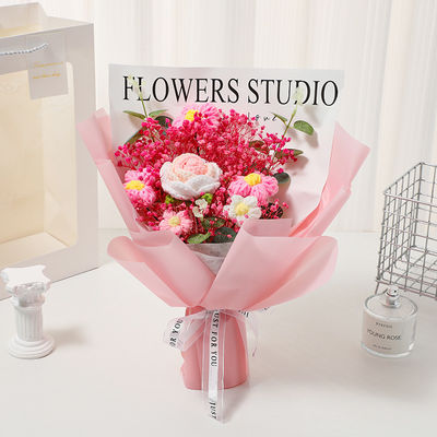 comprare Rosa e respiro del bambino Fiori essiccati Bouquet a maglia Filato a mano Disegno floreale 30x30cm fabbricazione online