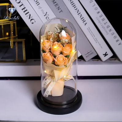 comprare Fabbrica all'ingrosso Ins artificiale LED fiori decorativi compleanno cupola di vetro rosa bouquet San Valentino rosa sapone di qualità online manufacture