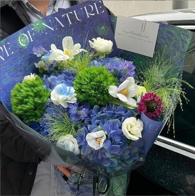 comprare Nuovo Qixi Festival buco di fiori carta di avvolgimento, una popolare serie di blu di carta, San Valentino stile dipinto ad olio carta di avvolgimento fiori online manufacture