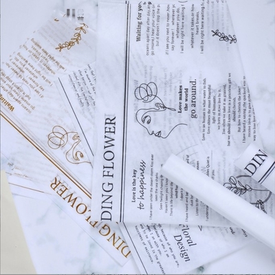 Un buon prezzo. Molti colori Inglese carta stampata perra bianca Bouquet di fiori imballaggio carta di rivestimento interno per 30-45 giorni Tempo di spedizione in linea
