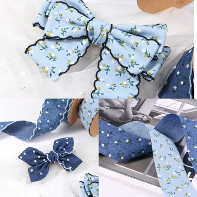 comprare 2.5cm Bud Edge/straight Edge Unilaterale Imitazione floreale piccola Denim Ribbon Flower Gift Box Packaging DIY Bow Headband Color Fastness fabbricazione online