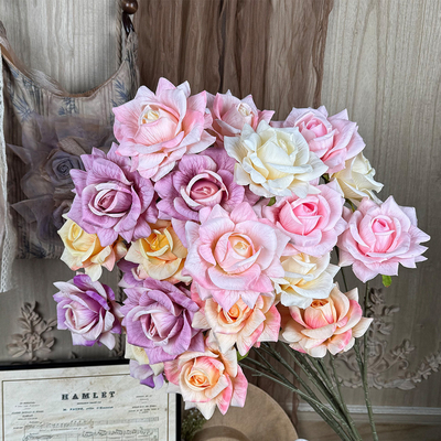 comprare Decorazione da sposa con tre teste in rilievo di rosa materiale floreale sfondo murale simulazione di fiori casa decorazione morbida rosa prodotto finito fabbricazione online