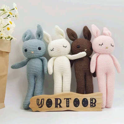 comprare Ingrosso Bimbo In Maglieria Bambole Conforte Bambino Coniglio Crochet Animali Giocattolo Amigurumi Coniglio Giocattolo In Plumeria fabbricazione online