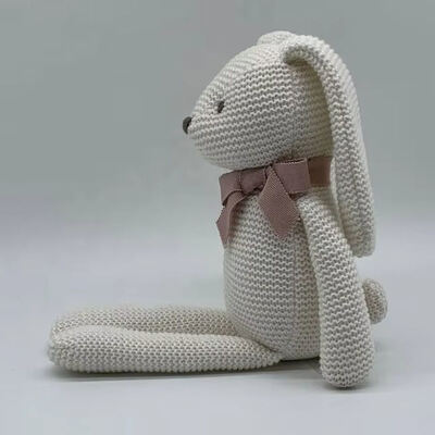 comprare Cute Crochet 100% Biologico Coniglio Bianco giocattolo Stuffed coniglio di pelliccia con riempimento di cotone PP fabbricazione online
