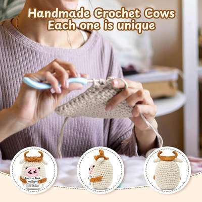 comprare Mini Positive Crochet Cow Handmade Cute Kawaii Stuffed Animal Incoraggiante Messaggio Divertente Sostegno Emozionale Amico Ispirato Kawaii fabbricazione online