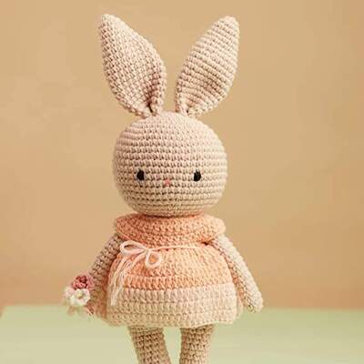 comprare Fabbrica all'ingrosso Bambina rosa a maglia Bambola a maglia coniglio di Pasqua Coniglio di pelliccia giocattolo di animali farcito in poliestere PP cotone fabbricazione online