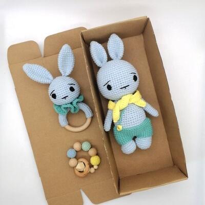 comprare Giocattolo per la dentizione del bambino del coniglietto farcito della peluche degli animali dell'uncinetto delle bambole Amigurumi del coniglietto dell'uncinetto fatto a mano al 100%. fabbricazione online