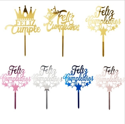 comprare Dolce acrilico d'argento Topper dei cappelli a cilindro W11xH16cm del dolce di Feliz Cumpleanos Gold Happy Birthday online manufacture