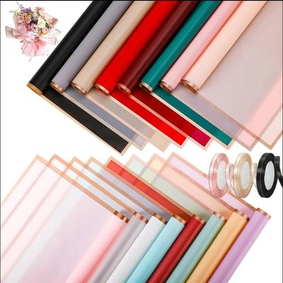 Un buon prezzo. Carta di avvolgimento per fiori a bordo dorato liscia 58cm * 58cm Personalizzata per l' imballaggio dei fioristi in linea