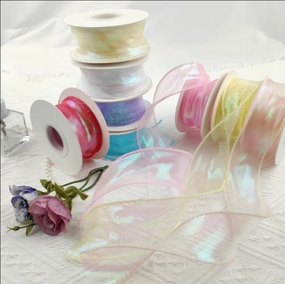 Un buon prezzo. Custom Solid Color Sheer Chiffon Rosa Setta Organza Nastro di macchie Per regalo di nozze Bouquets Decorazione di imballaggio in linea