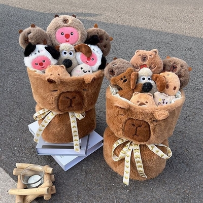 Un buon prezzo. Carino 20x35cm Capybara Plush Doll Cartoon Doll Bouquet Ottimo regalo per la ragazza per San Valentino in linea