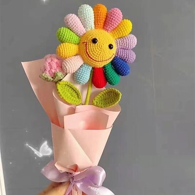 Un buon prezzo. Colore Pile a maglia Bocchetto di girasole Fiori perenni Arcobaleno Girasole artificiali Arredamento floreale in filato fai da te in linea