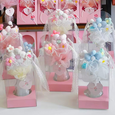 Un buon prezzo. Fiori a maglia perfetto regalo per la festa della mamma tessuto fiore artificiale bouquet abbraccio decorazione secchio souvenir in linea