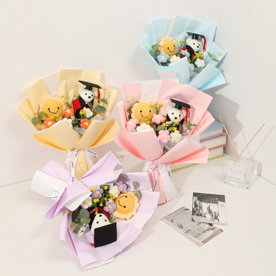 Un buon prezzo. Dottor Orso bouquet di laurea girasole a maglia lana a maglia prodotto finito simulazione fiore esame di ammissione al college regalo di incoraggiamento in linea