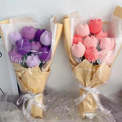 Un buon prezzo. Fiori a maglia a mano Filtro a maglia in forma di cuore Fiori tessuti a mano Bouquet Decorazione nuziale regalo di San Valentino fatto a mano per gli amanti in linea