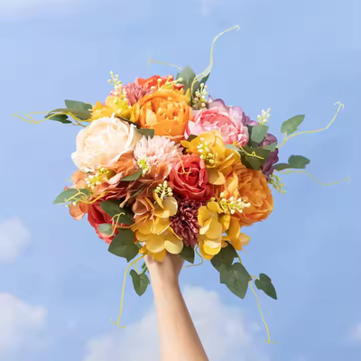 Un buon prezzo. Piccole teste Peony Bush Fiore di rosa persiana artificiale Bouquet nuziale matrimonio al dettaglio Fiori di rosa di seta in linea