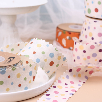 Un buon prezzo. Colore coreano a doppio lato polka dot pineta stampa nastro fai da te arco accessori per capelli collare cappello da fiore scarpe decorazione a fiore in linea