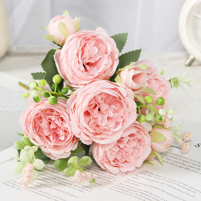 Un buon prezzo. 5 piccoli fiori artificiali di rosa, bouquet in stile coreano, fiori artificiali di peonia persiana e straniera, rose di nozze in casa. in linea