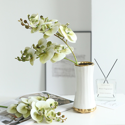 Un buon prezzo. Un fresco ed elegante 3D stampato con 7 teste di Phalaenopsis fiore artificiale, luminoso lusso casa soggiorno e tavolo da pranzo arrangiamento floreale fiore artificiale in linea
