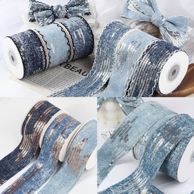 Fiocchi Fatti a Mano Paillettes Bordi Tagliati Dritti Fettuccia di Jeans Resistenza del Colore Accessori per Capelli Materiali Fai-da-Te Accessori di Abbigliamento Cinghie 4cm/10m