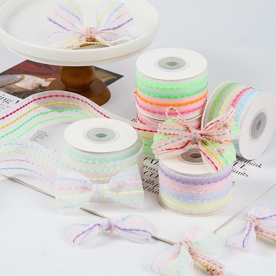 4cm/10m Quattro colori a strisce bolla trasparente nastro di gaze Accessoio per capelli Materiale ecologico per il bricolage imballaggio del bouquet di archi