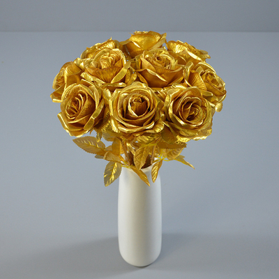 Un buon prezzo. Fiore di seta rosa d'oro foto oggetti di scena Decorazione matrimoniale rosa singolo ramo soggiorno Decorazione domestica fiori in linea