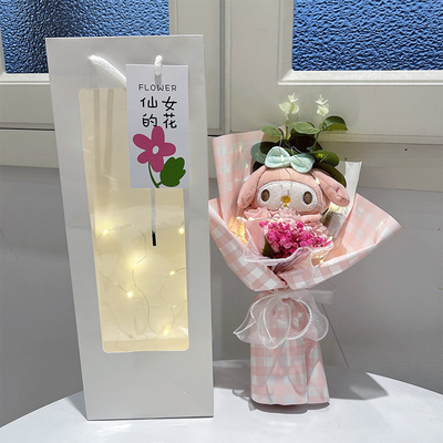 Regali per San Valentino e per la festa di metà autunno: bambole Kuromi, bouquet di rose, sapone, fiori, girasoli e regali di Natale