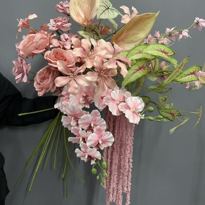 Un buon prezzo. Polvere di pasta di fagioli, rosa grigio, rosa sporco, fiori finti, fiori di seta, simulazione di matrimonio, guida dei fiori, soffitto della sala nuziale, oggetti di scena per palle ricamati in linea