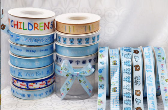 Nastro per confezioni di bouquet da forno regalo per la Festa dei Bambini con stampa a tessitura di poliestere blu