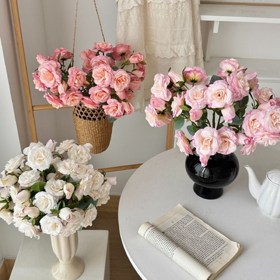 Stile coreano 12 teste Elsa Rose Simulazione Fiore Rosa Fallato Fiore Casa Soggiorno Sala da pranzo Tavolo Decorazione Fotografia Proprietà