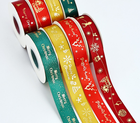 Stampaggio a caldo Decorazione natalizia Regali Nastro di Natale Nastro di poliestere Scatole regalo Nastro di imballaggio Transfrontaliero 2,5cm/25m