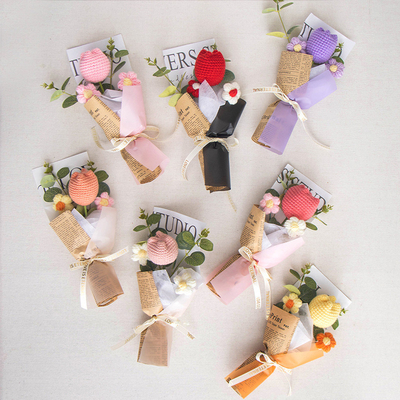 Popolare transfrontaliero fatto a mano uncinetto garofano lavoro a maglia filato fiore scatola regalo rosa Festa della Mamma bouquet finito regalo