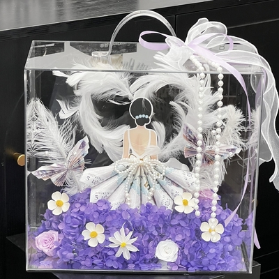 Scatola per composizioni floreali in acrilico portatile, bouquet di fiori freschi, scatola per confezioni di arte floreale, materiale fai-da-te impermeabile trasparente, confezione regalo di souvenir di lusso leggero