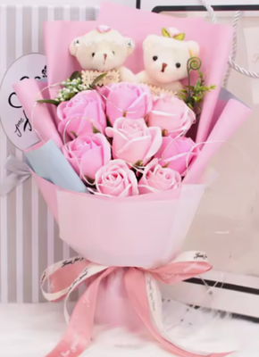 Un buon prezzo. Sapone rosa bouquet regalo scatola sapone fiore artificiale con orso e Led compleanno regalo di nozze di San Valentino in linea