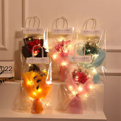 Un buon prezzo. Bouquet di fiori di sapone con stelo lungo 45 cm, bouquet di fiori di rose/girasole/alito di bambino, regalo per la festa della mamma, anniversario di matrimonio in linea