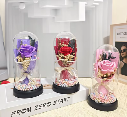 Un buon prezzo. Ornamento Fidanzata Copertura in vetro rosa brillante Bouquet di fiori di sapone secco per regalo di piante conservate per la festa della mamma e San Valentino in linea