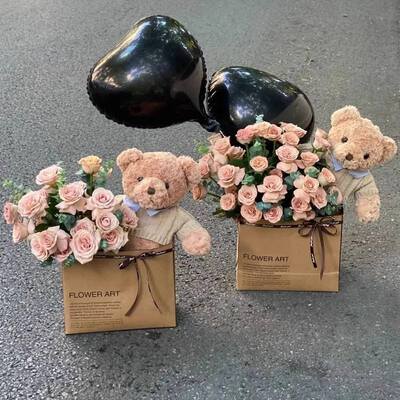Un buon prezzo. Qualità garantita Unico Rosa Sapone Fiore Gift Box Bouquet Con Teddy Bear Fiore asciugato Forma rotonda Per San Valentino Natale compleanno Nozze Modello Decorazione di vacanza in linea
