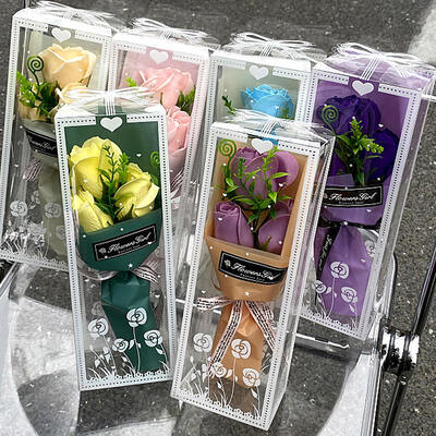 Un buon prezzo. Sapone artificiale fatto a mano rosa mini bouquet chiaro scatola regalo moderno profumato lavabile impermeabile sapone fiore per il giorno della mamma matrimonio Valentino Natale modello in linea