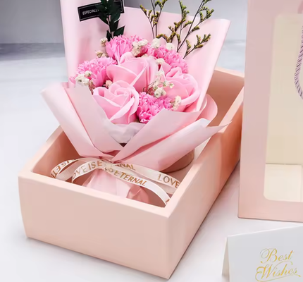 Un buon prezzo. Fiore di sapone artificiale promozionale Giornata della mamma Bouquet regalo San Valentino Rosa rosa Sapone fatto a mano Box regalo fiori in linea