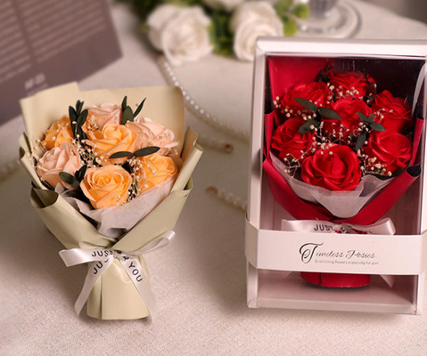 Un buon prezzo. Regali di San Valentino Bouquet di fiori di sapone Regalo di compleanno per gli amici Fiori di rosa con scatola 17 cm in linea