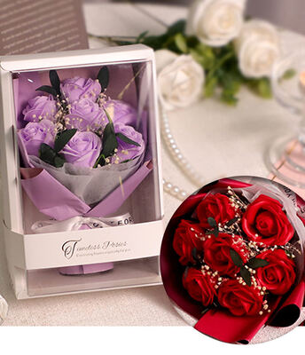 Un buon prezzo. Fiore di sapone Giorno di San Valentino Giorno dell'insegnante regalo rosa piccolo bouquet finito per inviare la ragazza compleanno regali creativi con scatola in linea
