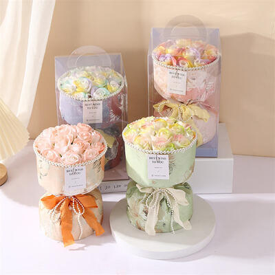 Un buon prezzo. Fabbricazione artigianale per la Festa della Madre Bouquet di fiori rosa sapone Scatola di carta rotonda multicolore con custodia in PVC 17*20cm Logo personalizzabile Regalo floreale per il festival in linea